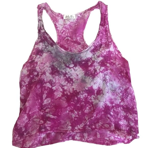 LoveShackFancy Women's Perfect Racer Tie-Dye Purple Raw-Hem Silk Tank Top Size S - Picture 1 of 9